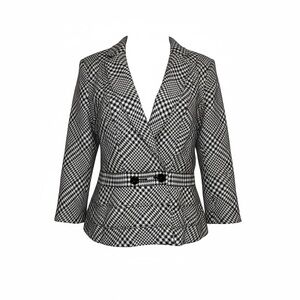 White House Black Market Black & White burgundy Houndstooth Blazer SZ 12